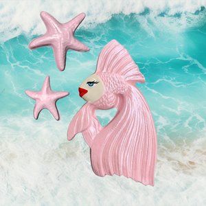 Lady Fish + Starfish Chalkware SET